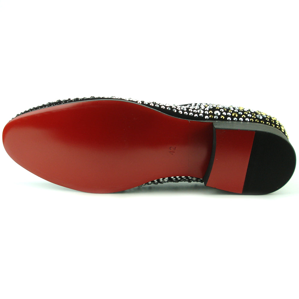 FI-7359 Black Suede Black/Silver/Gold Rhinestones Slip on Fiesso by Aurelio Garcia
