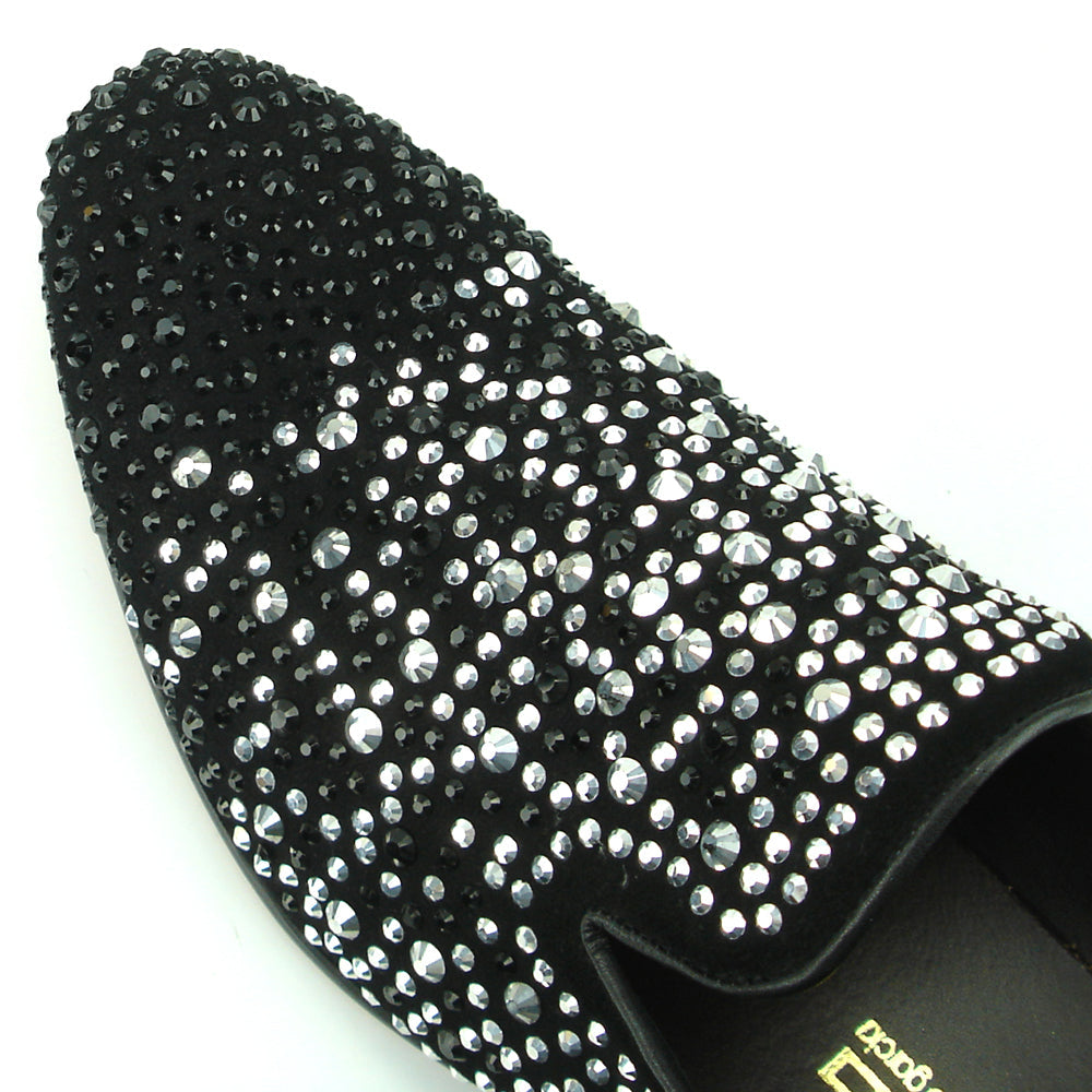 FI-7359 Black Suede Black/Silver/Gold Rhinestones Slip on Fiesso by Aurelio Garcia