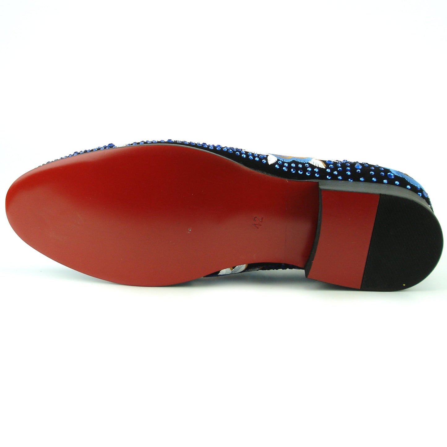 FI-7360 Black Suede Blue Rhinestones Embroidered Flower Slip on Fiesso by Aurelio Garcia