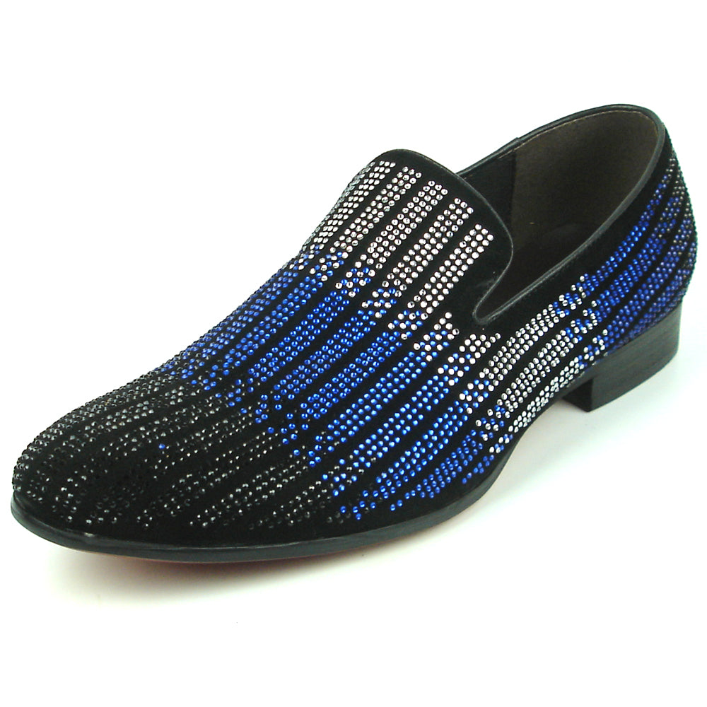 FI-7361 Black Suede Black Blue Silver Rhinestones Slip on Fiesso by Aurelio Garcia