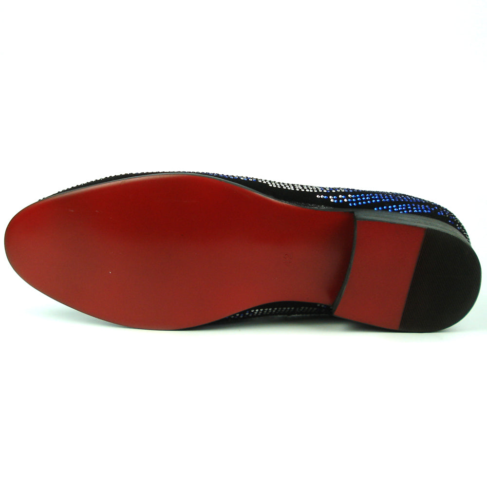 FI-7361 Black Suede Black Blue Silver Rhinestones Slip on Fiesso by Aurelio Garcia
