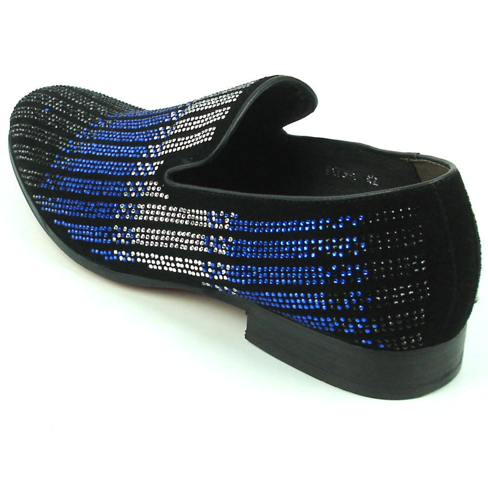 FI-7361 Black Suede Black Blue Silver Rhinestones Slip on Fiesso by Aurelio Garcia