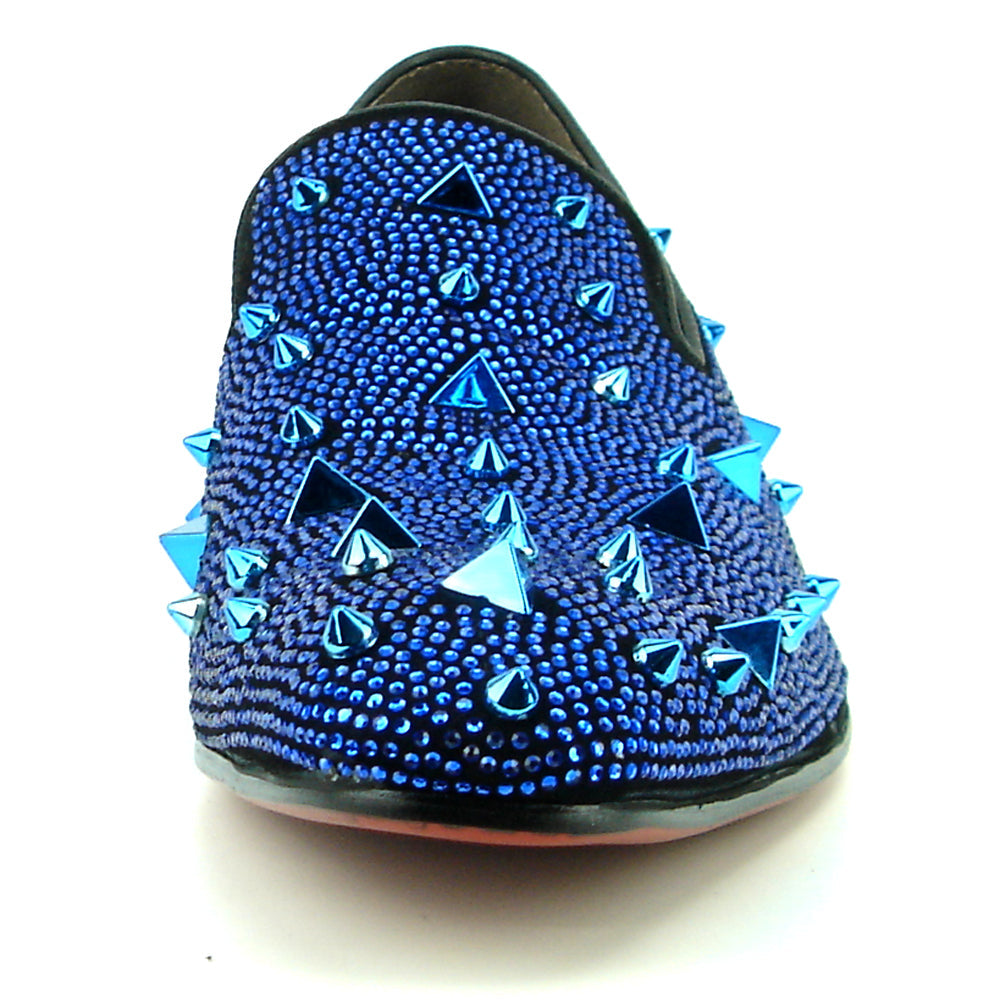 FI-7364-R Black Suede Blue Rhinestones Spikes Slip on Loafer Fiesso by Aurelio Garcia