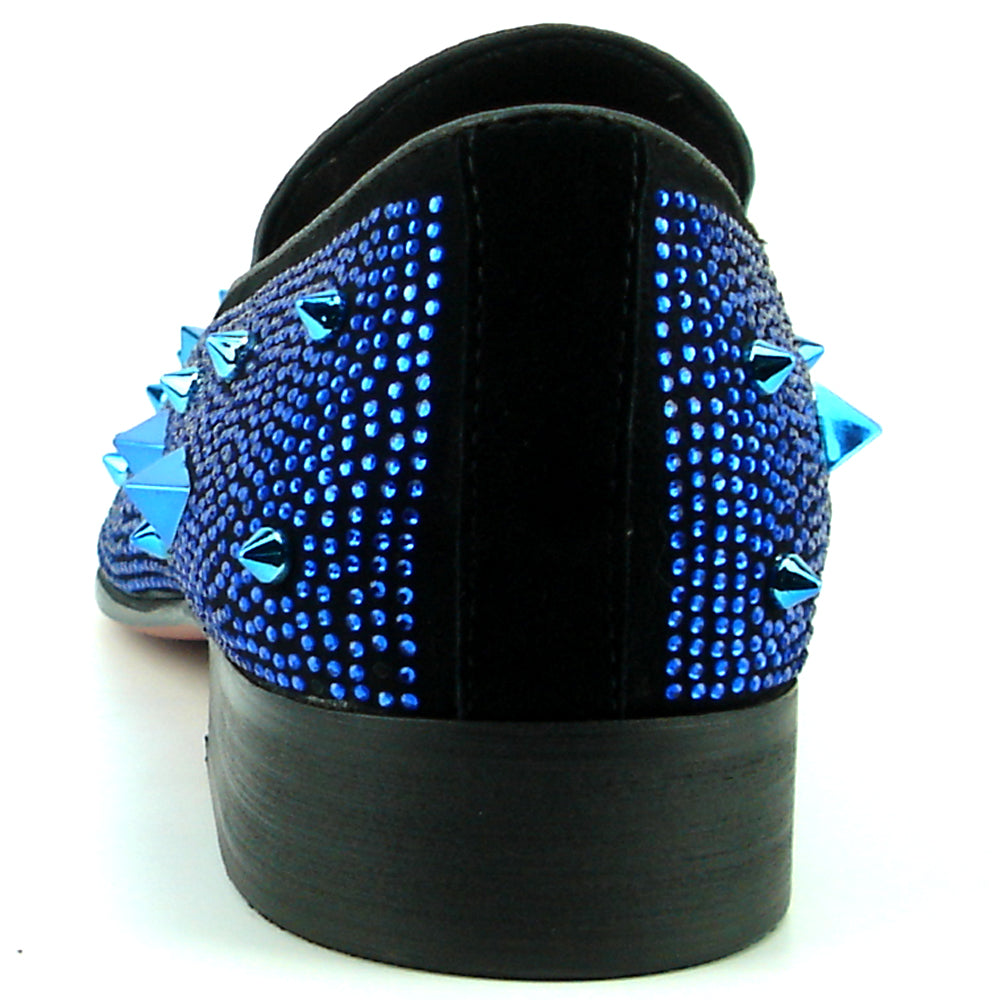 FI-7364-R Black Suede Blue Rhinestones Spikes Slip on Loafer Fiesso by Aurelio Garcia