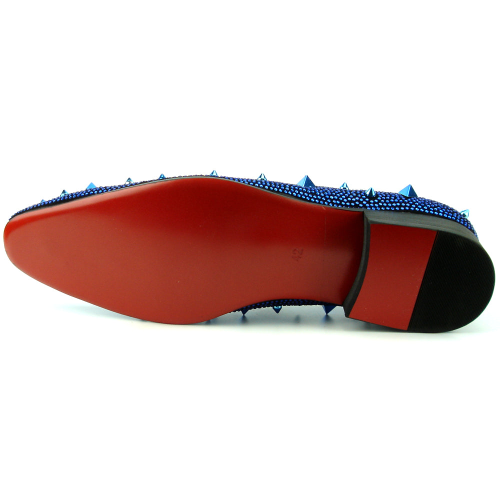FI-7364-R Black Suede Blue Rhinestones Spikes Slip on Loafer Fiesso by Aurelio Garcia