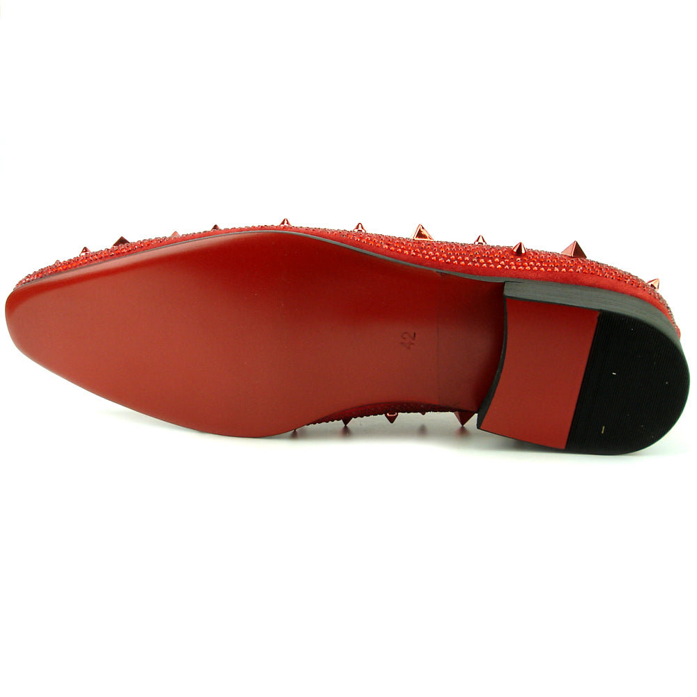 FI-7364-R Red Suede Red Rhinestones Spikes Slip on Loafer Fiesso by Aurelio Garcia