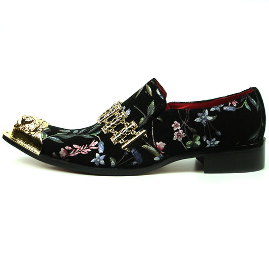 FI-7394 Floral Multicolor Leather Slip on Metal Tip Fiesso by Aurelio Garcia