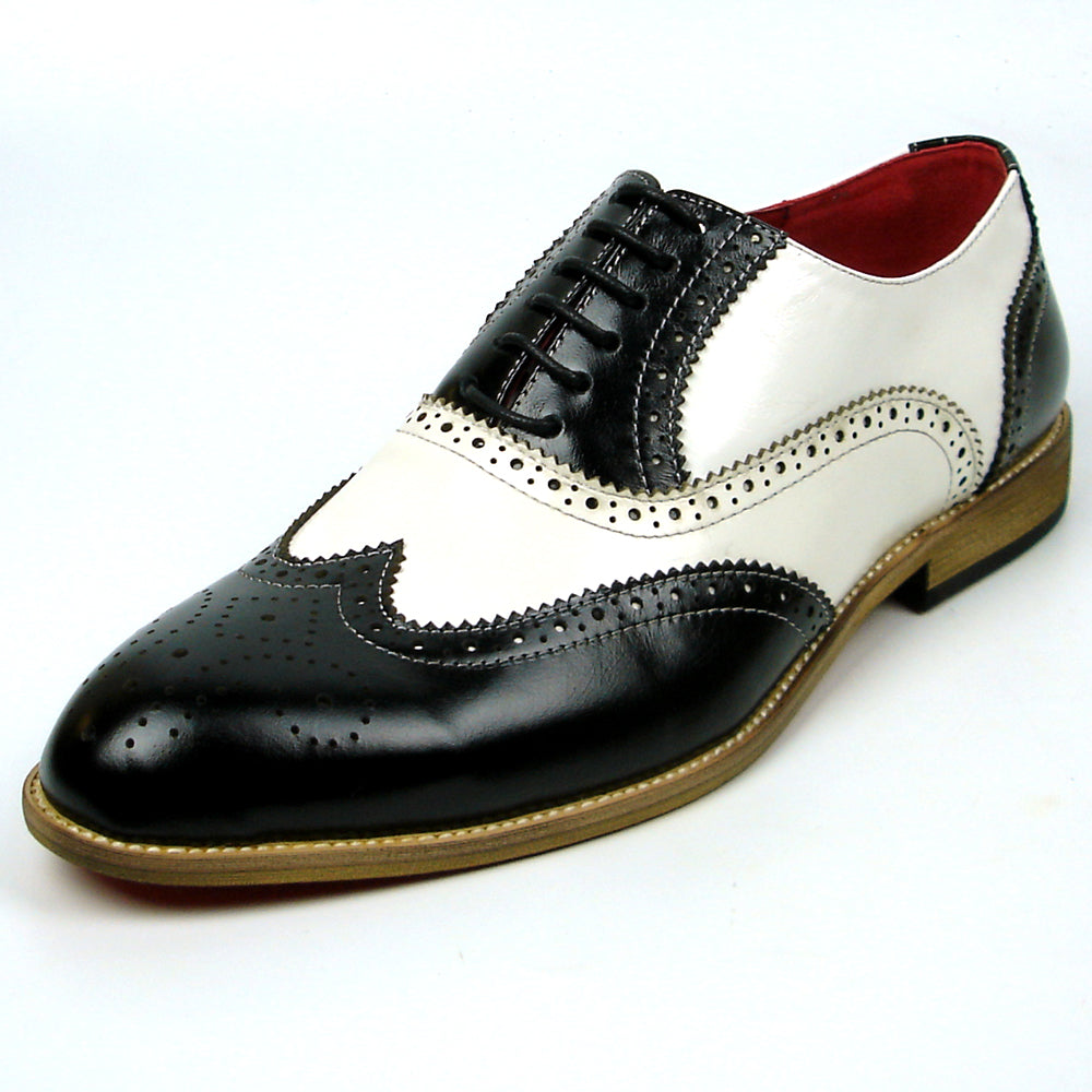 FI-7400 Black White Leather Wingtip Lace up Fiesso by Aurelio Garcia