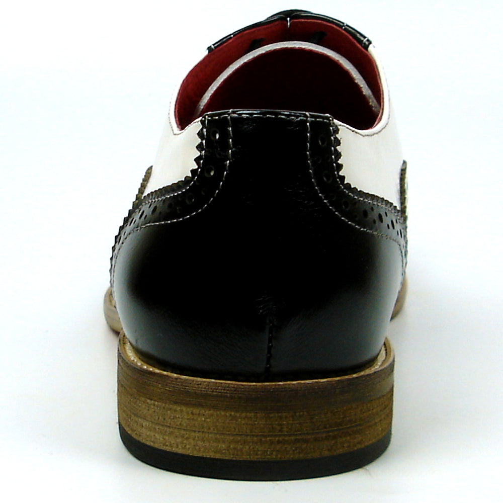FI-7400 Black White Leather Wingtip Lace up Fiesso by Aurelio Garcia