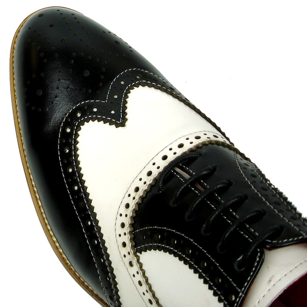 FI-7400 Black White Leather Wingtip Lace up Fiesso by Aurelio Garcia