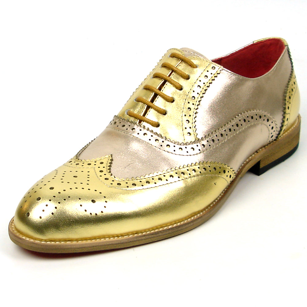 FI-7400 Gold Leather Wingtip Lace up Fiesso by Aurelio Garcia