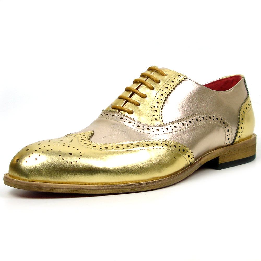 FI-7400 Gold Leather Wingtip Lace up Fiesso by Aurelio Garcia