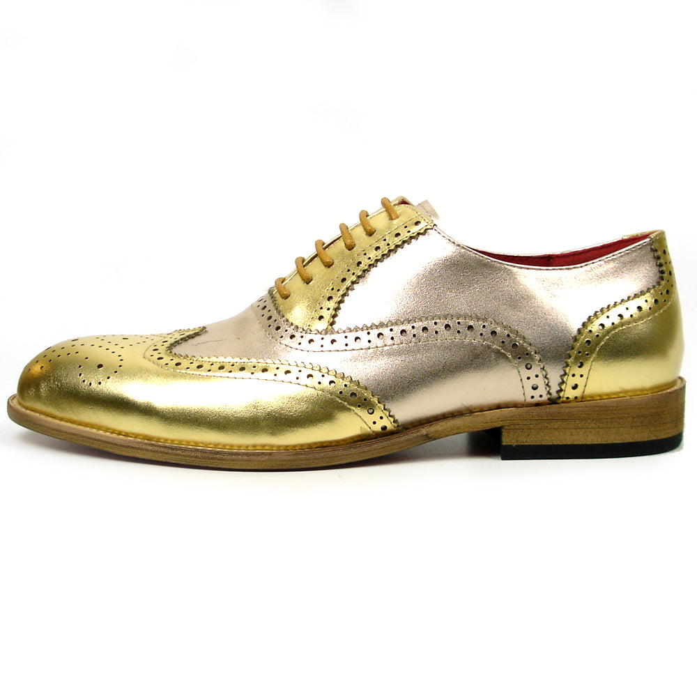FI-7400 Gold Leather Wingtip Lace up Fiesso by Aurelio Garcia