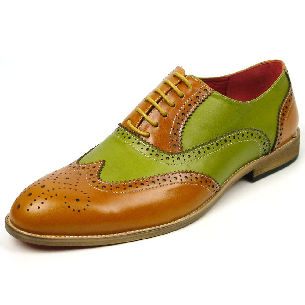 FI-7400 Brown Green Leather Wingtip Lace up Fiesso by Aurelio Garcia