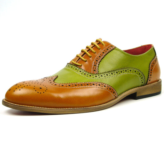 FI-7400 Brown Green Leather Wingtip Lace up Fiesso by Aurelio Garcia