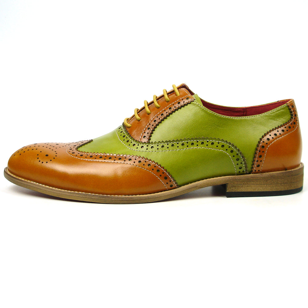 FI-7400 Brown Green Leather Wingtip Lace up Fiesso by Aurelio Garcia