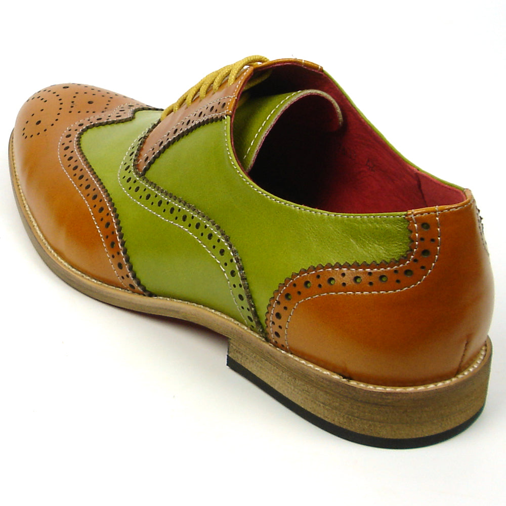 FI-7400 Brown Green Leather Wingtip Lace up Fiesso by Aurelio Garcia