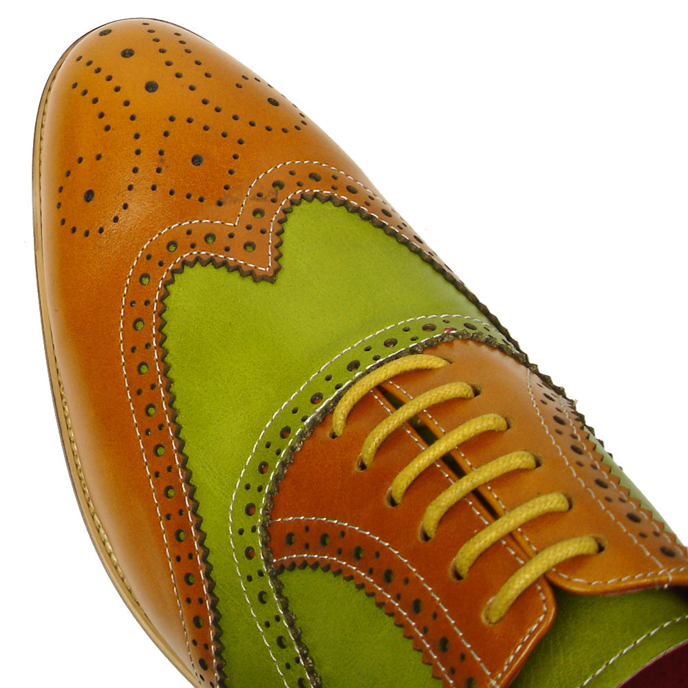 FI-7400 Brown Green Leather Wingtip Lace up Fiesso by Aurelio Garcia