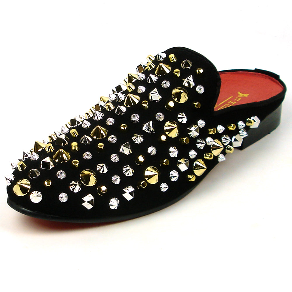 FI-7418 Black Suede Black Silver Studs Fiesso by Aurelio Garcia Mens Sandals