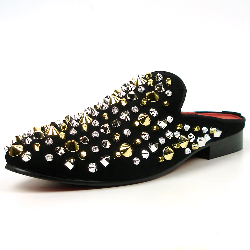 FI-7418 Black Suede Black Silver Studs Fiesso by Aurelio Garcia Mens Sandals