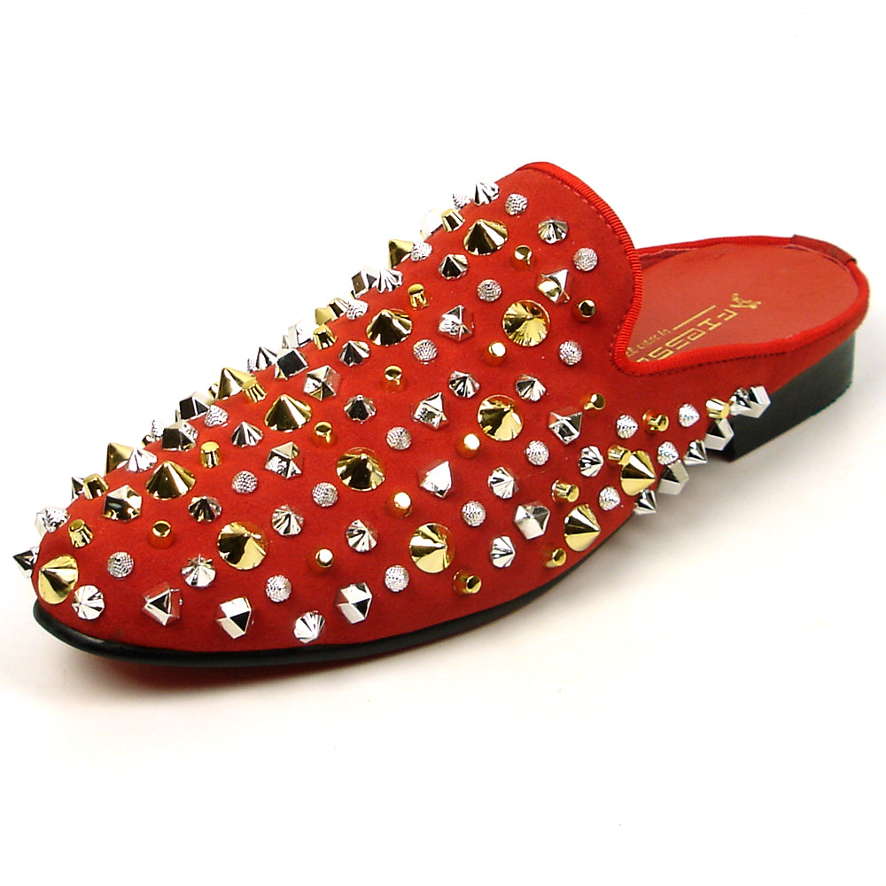 FI-7418 Red Suede Gold Silver Studs Fiesso by Aurelio Garcia Mens Sandals