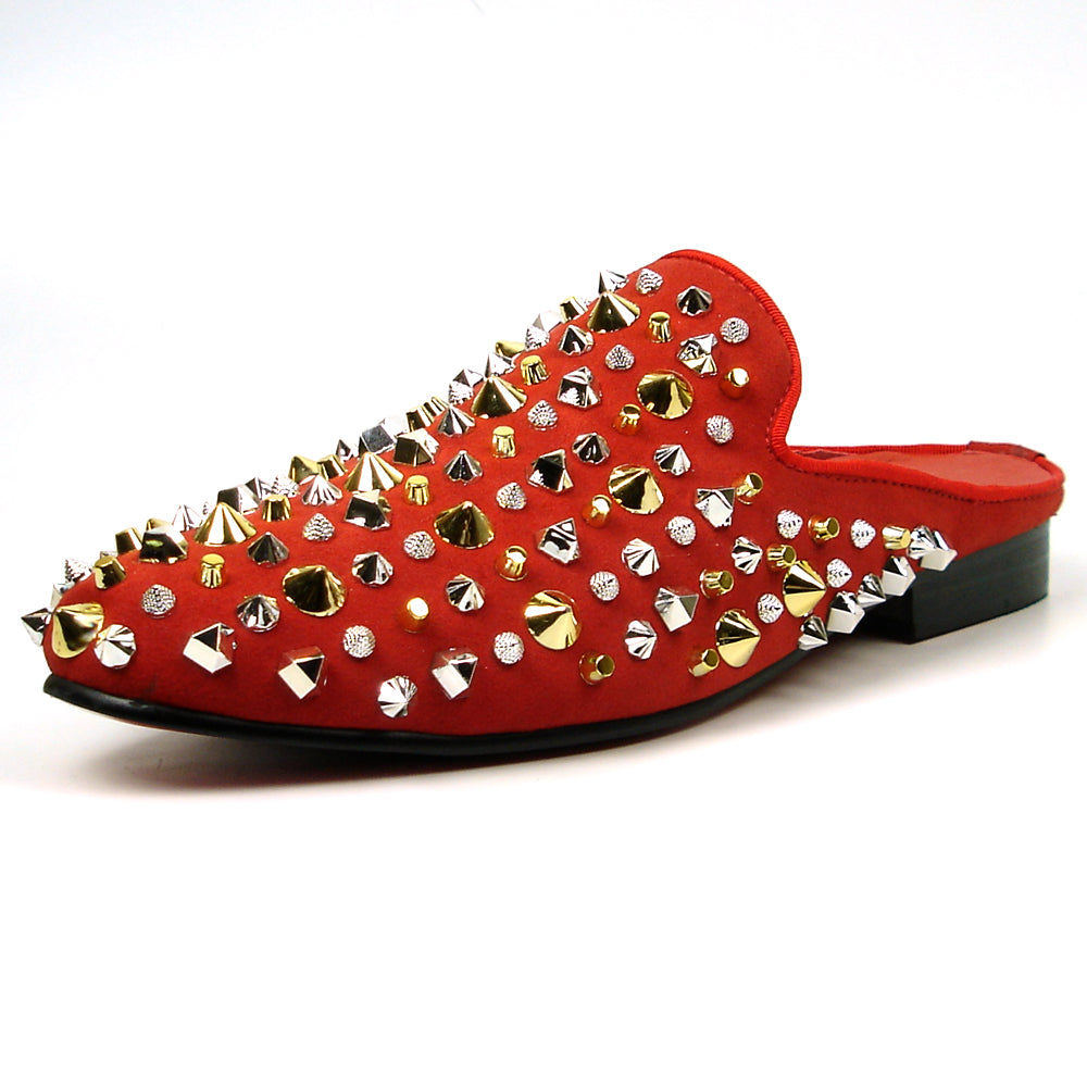 FI-7418 Red Suede Gold Silver Studs Fiesso by Aurelio Garcia Mens Sandals