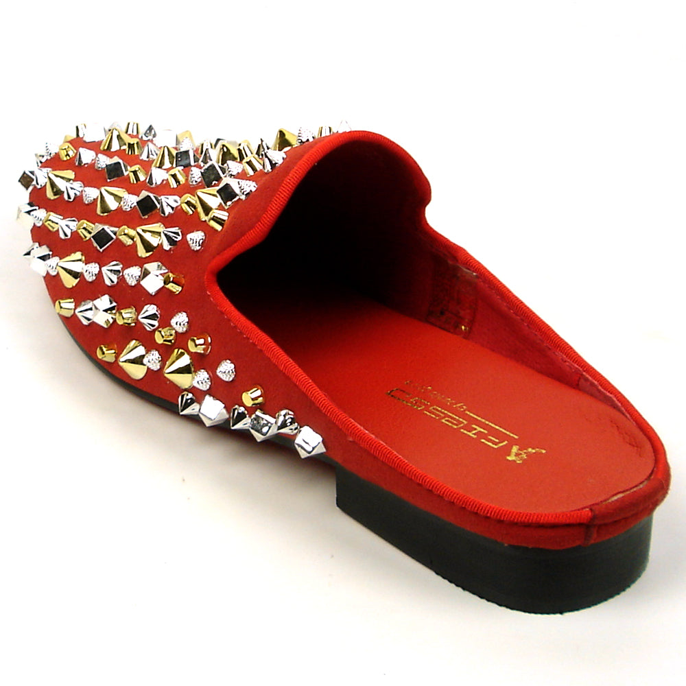 FI-7418 Red Suede Gold Silver Studs Fiesso by Aurelio Garcia Mens Sandals