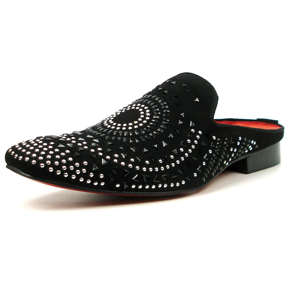 FI-7420 Black Suede Black Silver Rhinestones Fiesso by Aurelio Garcia Sandals