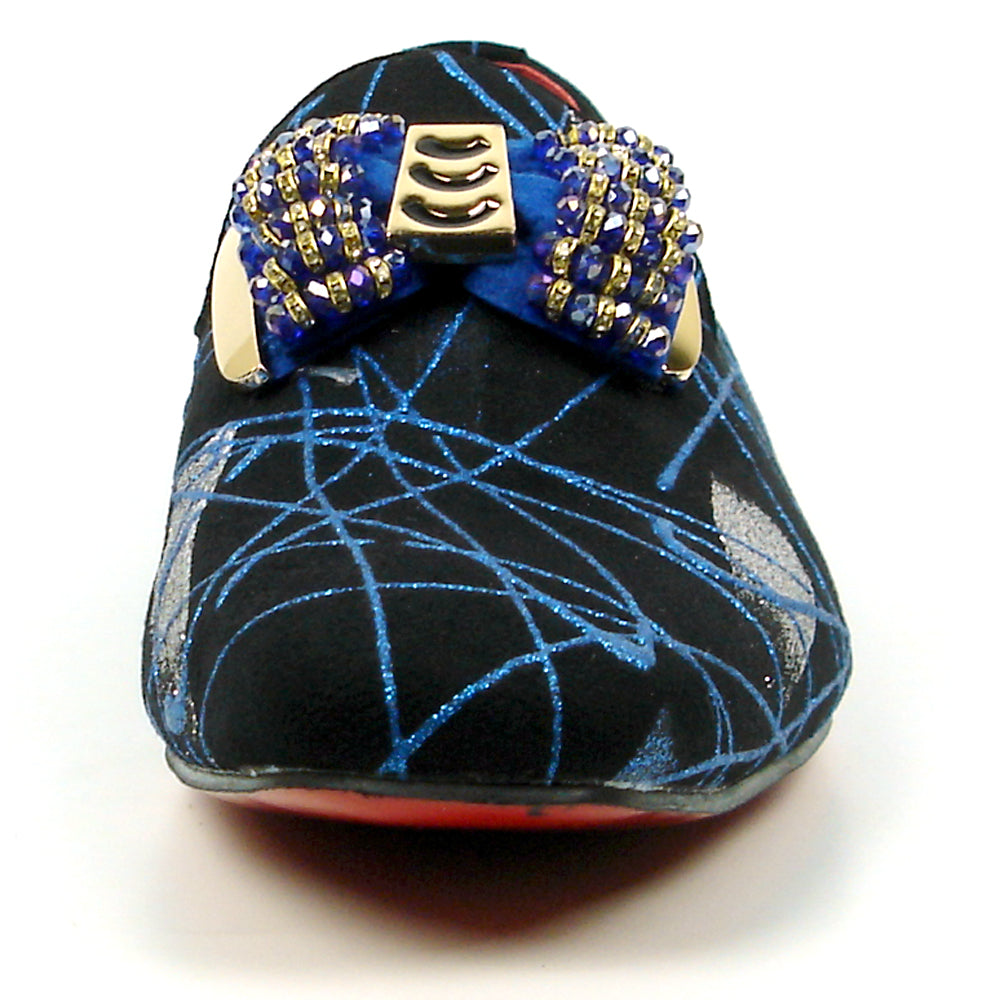 FI-7426 Black Suede Blue Lines Bow Tie Ornament Loafer Fiesso by Aurelio Garcia