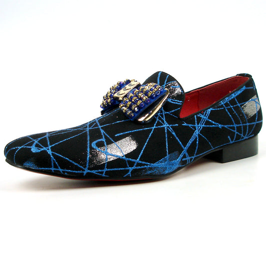 FI-7426 Black Suede Blue Lines Bow Tie Ornament Loafer Fiesso by Aurelio Garcia