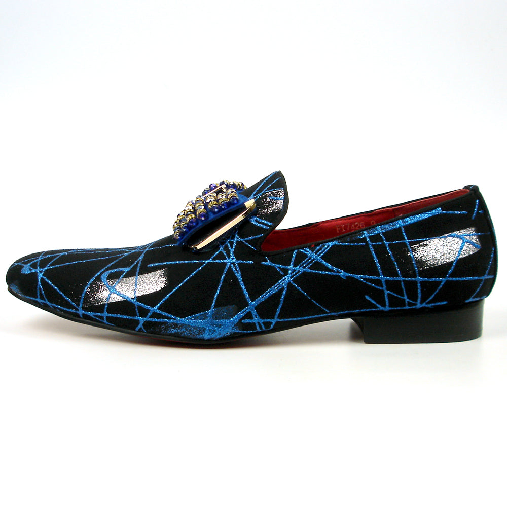 FI-7426 Black Suede Blue Lines Bow Tie Ornament Loafer Fiesso by Aurelio Garcia