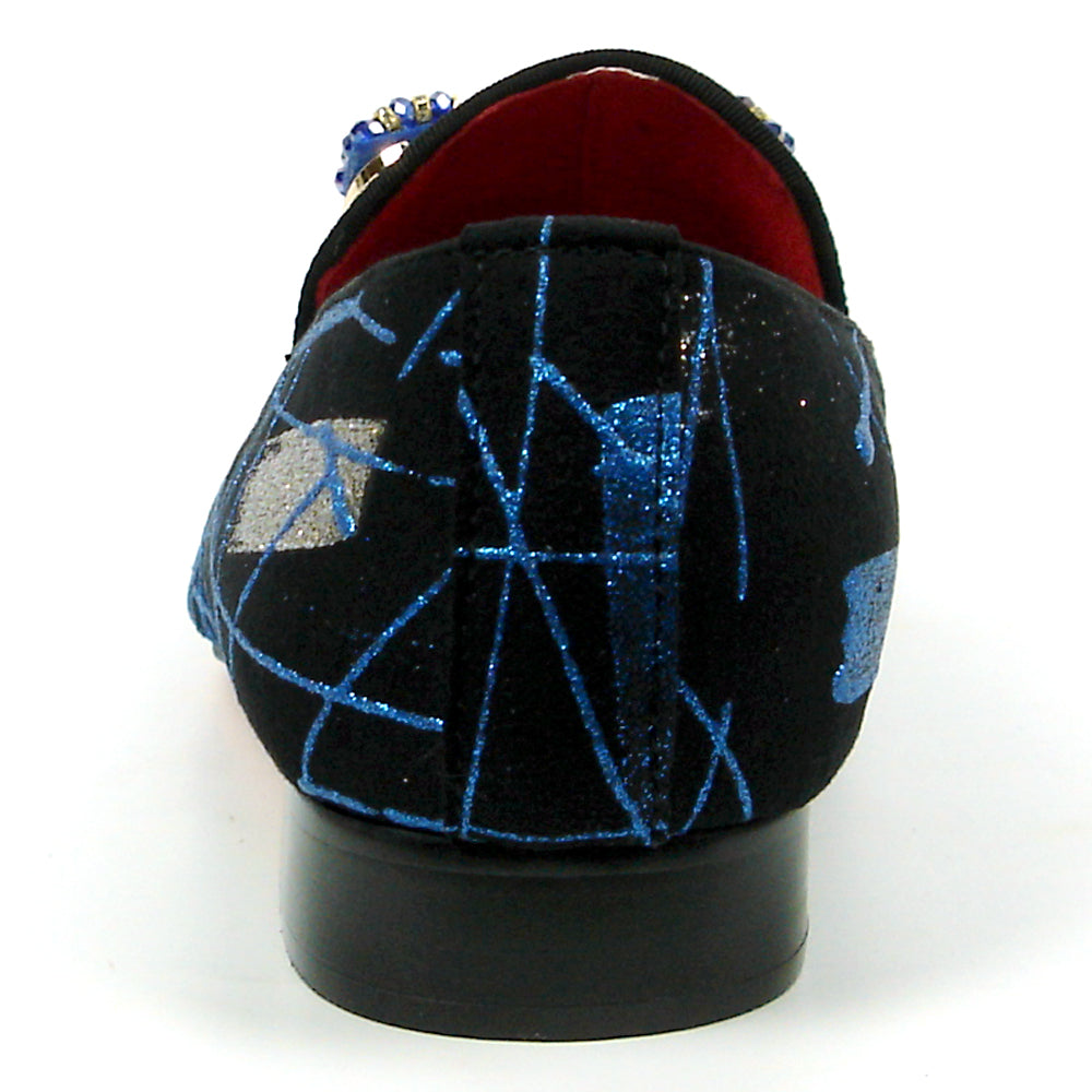 FI-7426 Black Suede Blue Lines Bow Tie Ornament Loafer Fiesso by Aurelio Garcia