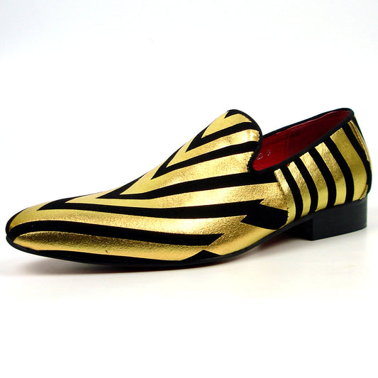 FI-7429 Black Gold Stripe Slip on Loafer Fiesso by Aurelio Garcia