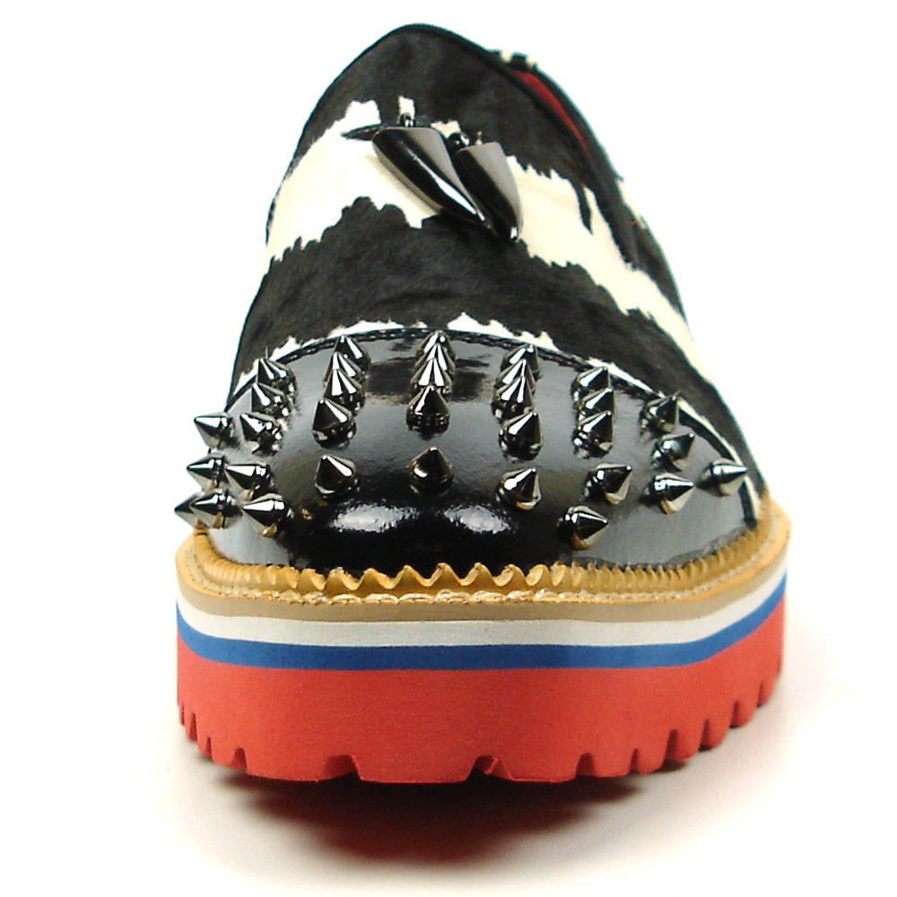 FI-7455 Black White Cap Toe Spikes Slip On with Tassel Fiesso by Aurelio Garcia
