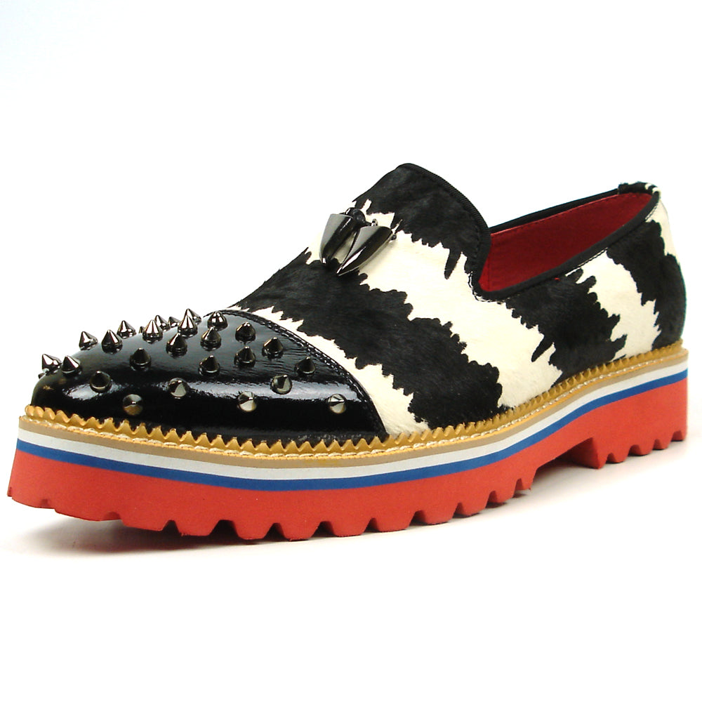 FI-7455 Black White Cap Toe Spikes Slip On with Tassel Fiesso by Aurelio Garcia