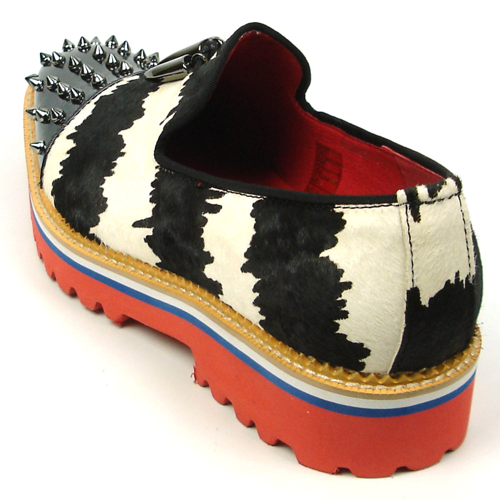 FI-7455 Black White Cap Toe Spikes Slip On with Tassel Fiesso by Aurelio Garcia