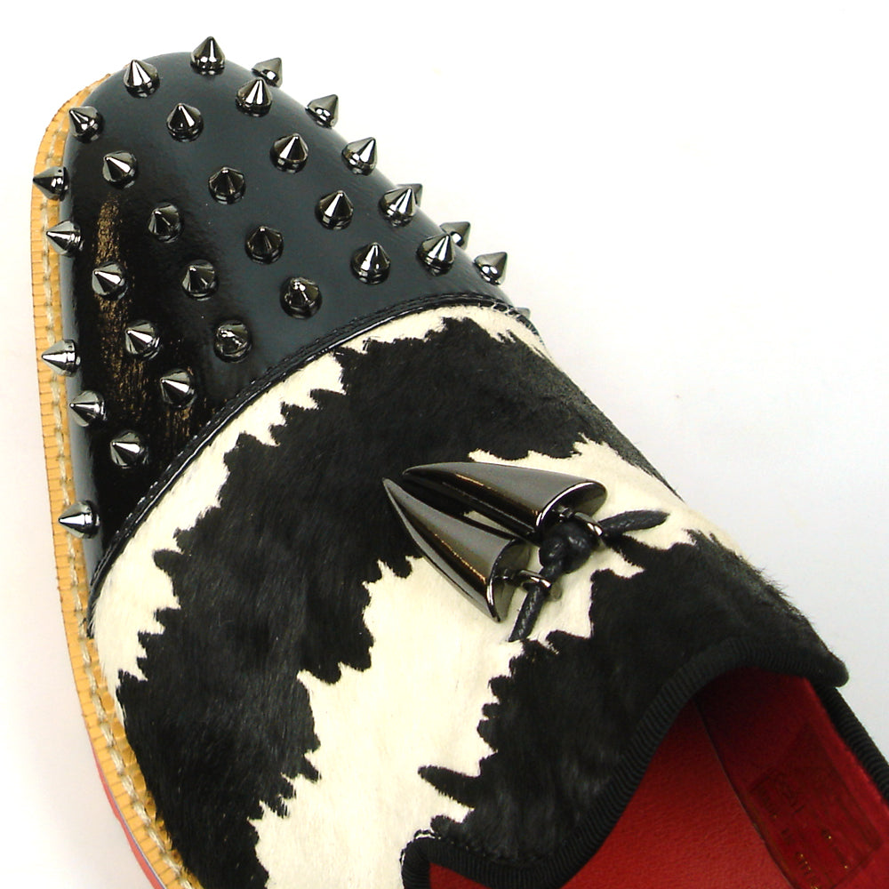 FI-7455 Black White Cap Toe Spikes Slip On with Tassel Fiesso by Aurelio Garcia