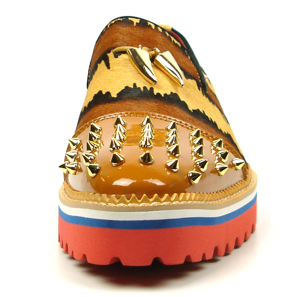 FI-7455 Brown Cap Toe Spikes Slip On Fiesso by Aurelio Garcia