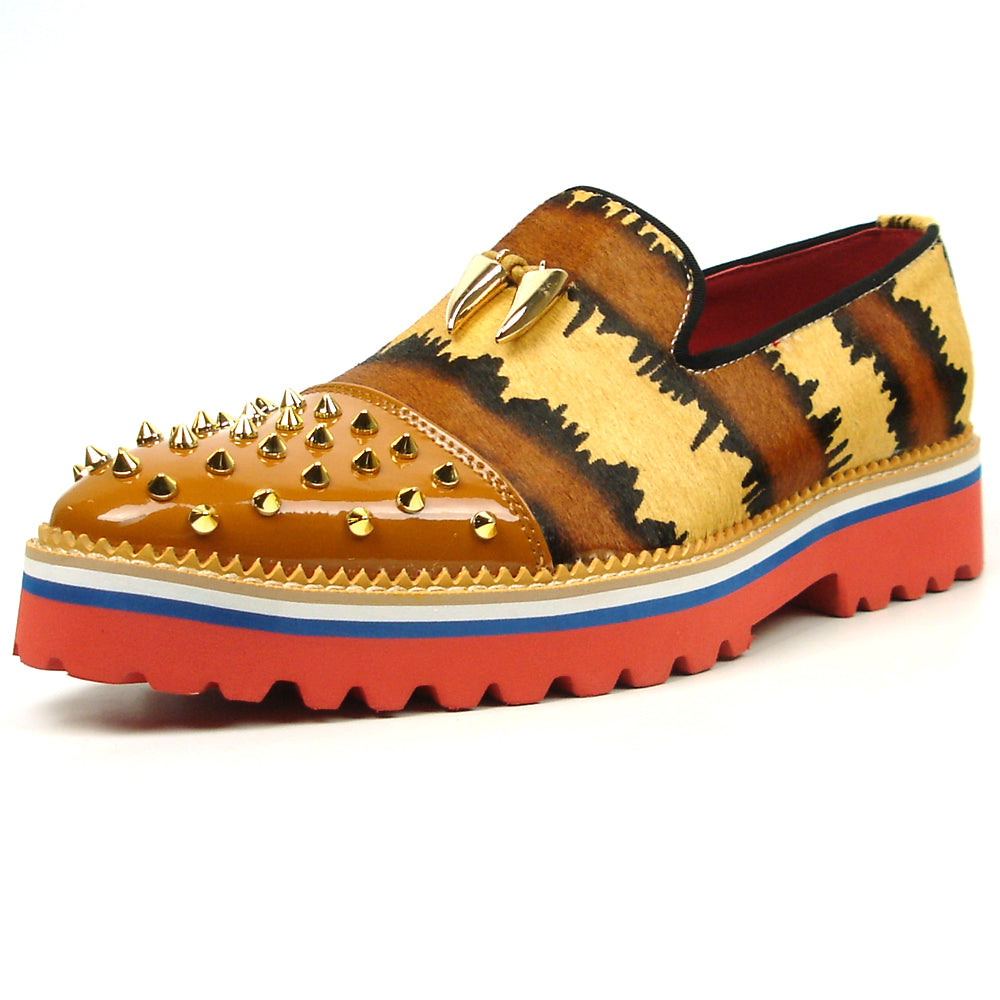 FI-7455 Brown Cap Toe Spikes Slip On Fiesso by Aurelio Garcia