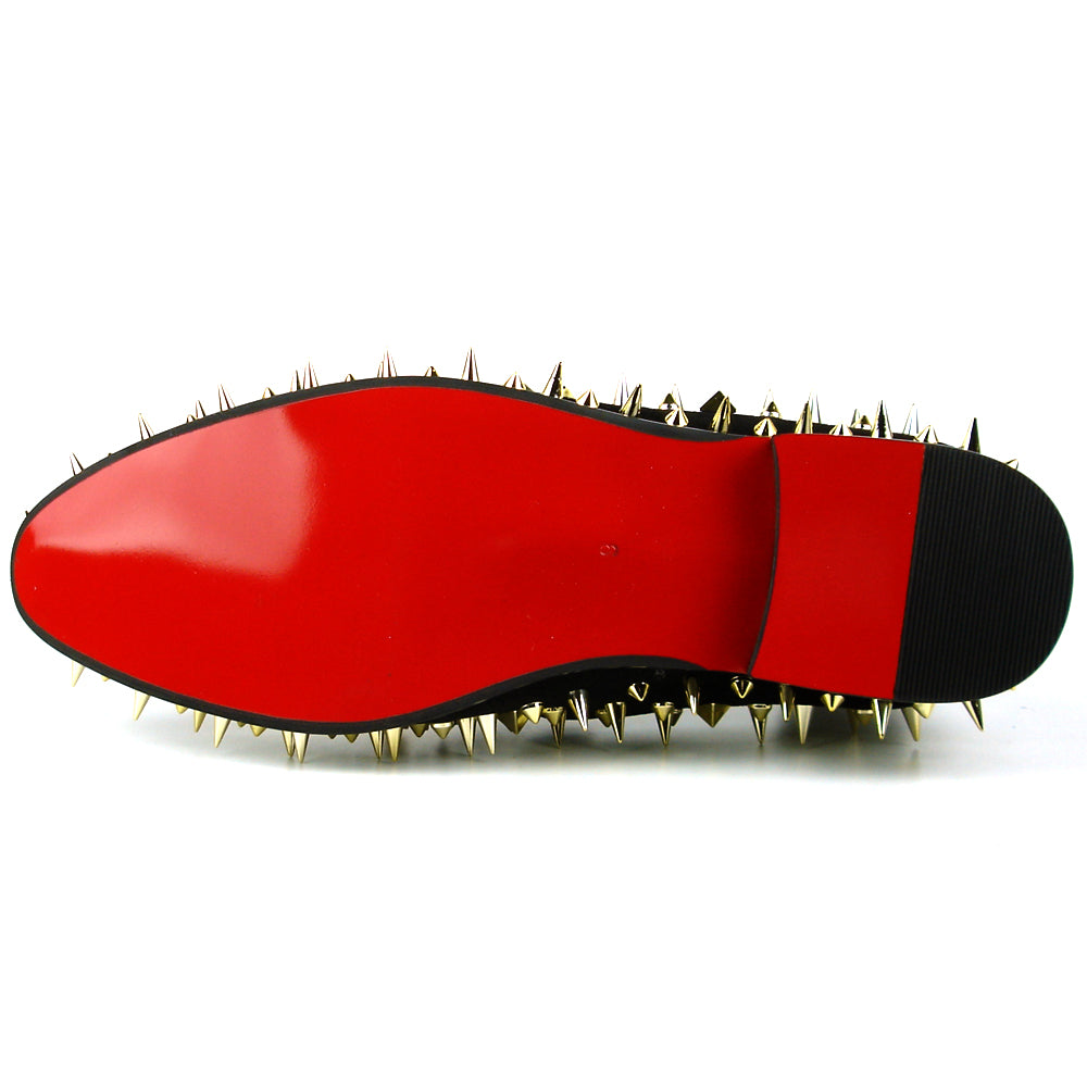 FI-7510 Black Suede Gold Rhinestones Spikes Slip on Loafer Fiesso by Aurelio Garcia