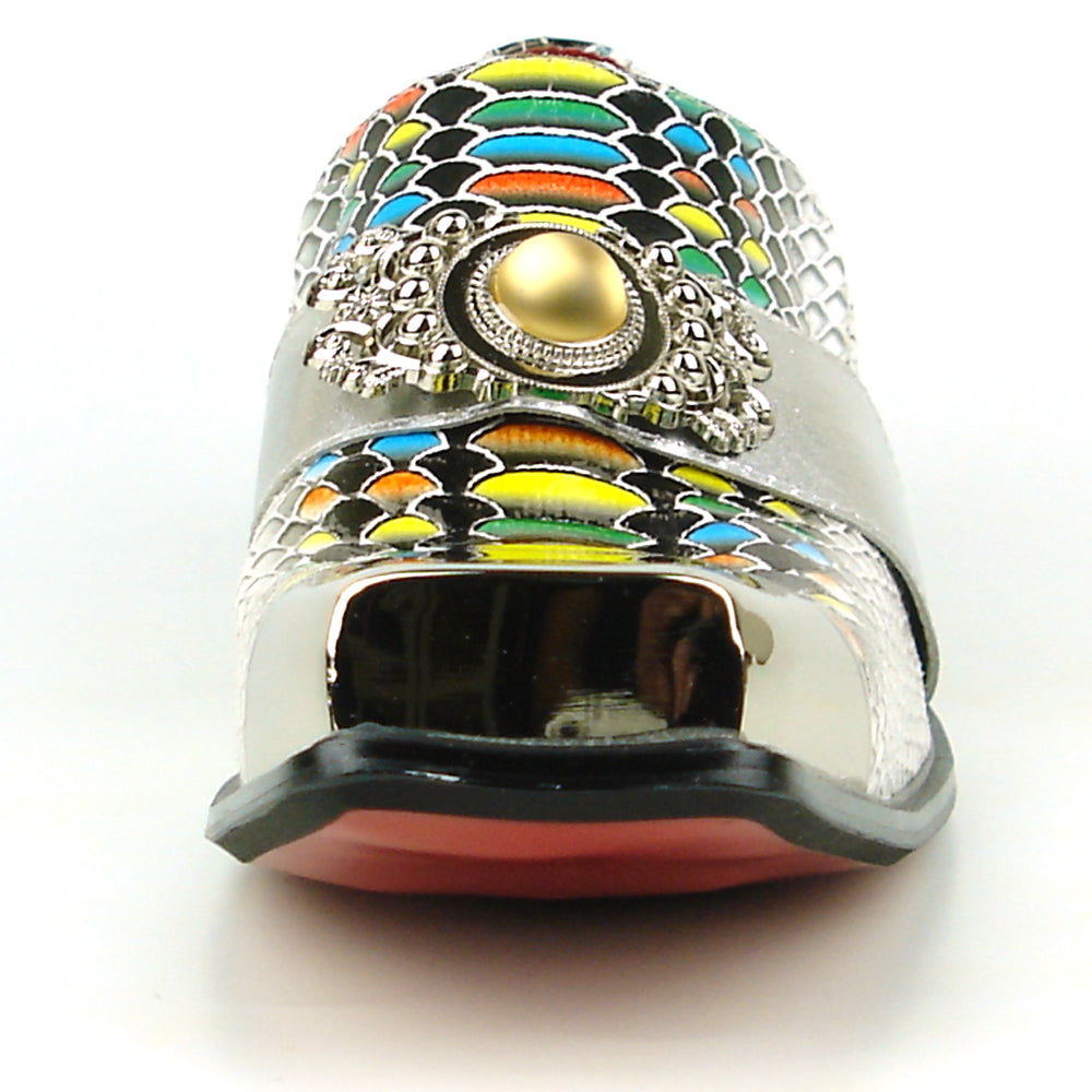 FI-7512 Black White Multi Python Slip On Gun Metal Tip Fiesso by Aurelio Garcia