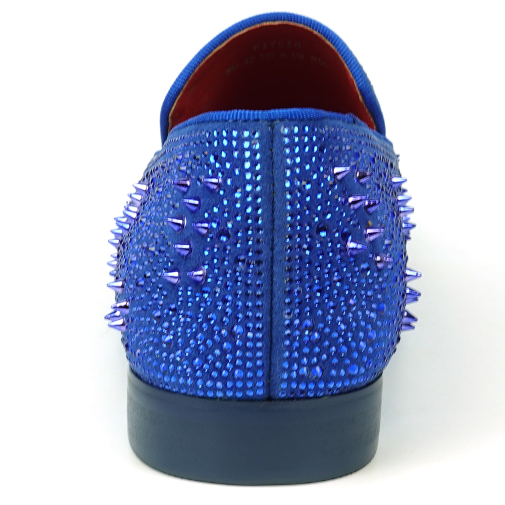 FI-7516 Blue Suede Rhinestones Spikes Slip on Loafer Fiesso by Aurelio Garcia