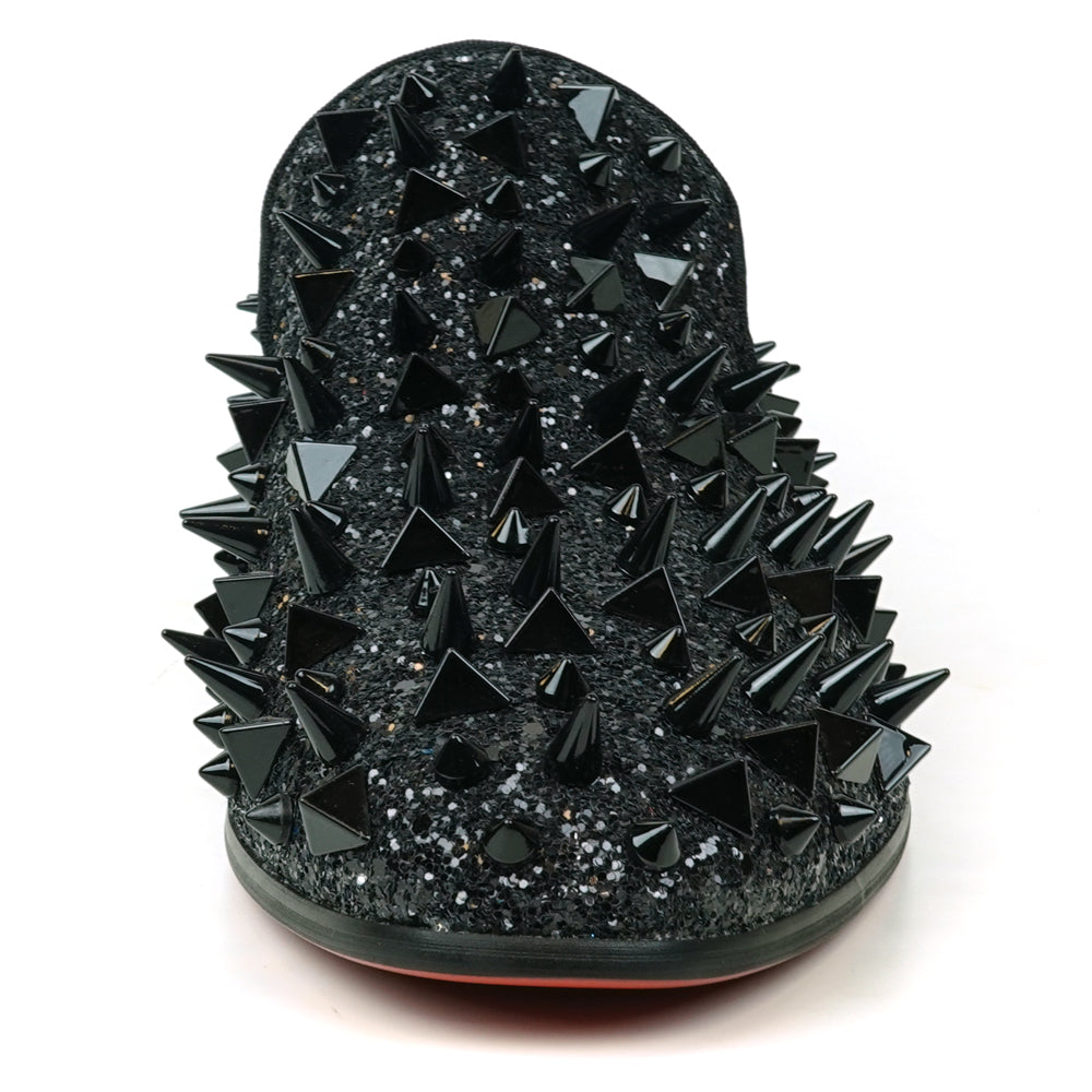 FI-7517 Black Glitter Black  Spikes Slip on Loafer Fiesso by Aurelio Garcia