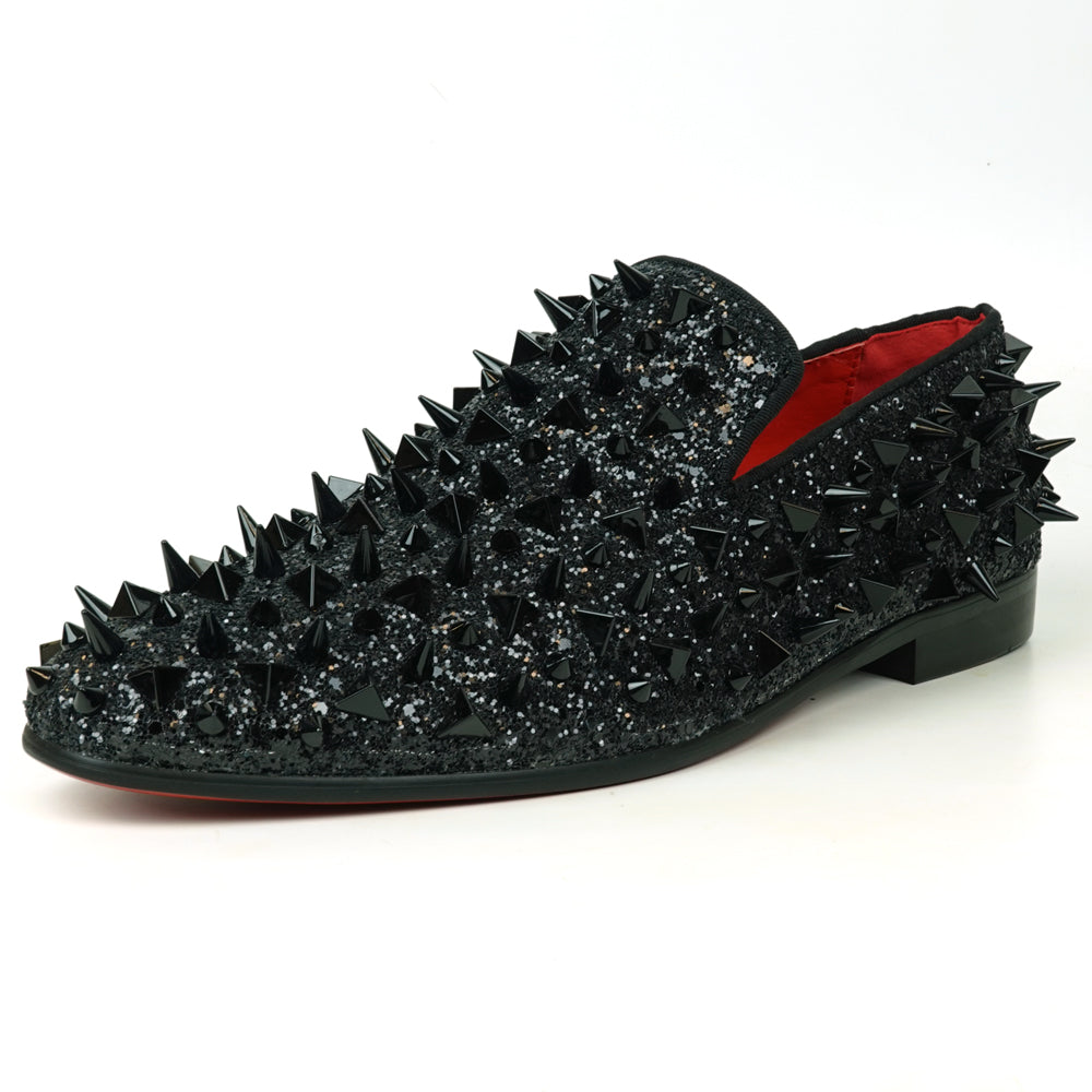 FI-7517 Black Glitter Black  Spikes Slip on Loafer Fiesso by Aurelio Garcia
