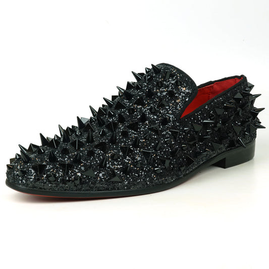 FI-7517 Black Glitter Black  Spikes Slip on Loafer Fiesso by Aurelio Garcia