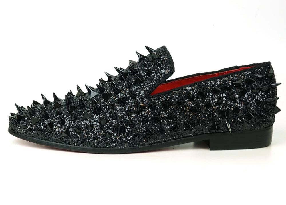 FI-7517 Black Glitter Black  Spikes Slip on Loafer Fiesso by Aurelio Garcia