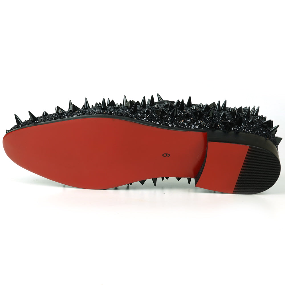 FI-7517 Black Glitter Black  Spikes Slip on Loafer Fiesso by Aurelio Garcia