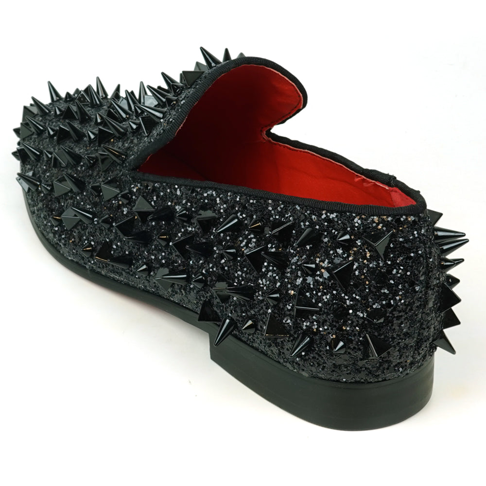 FI-7517 Black Glitter Black  Spikes Slip on Loafer Fiesso by Aurelio Garcia