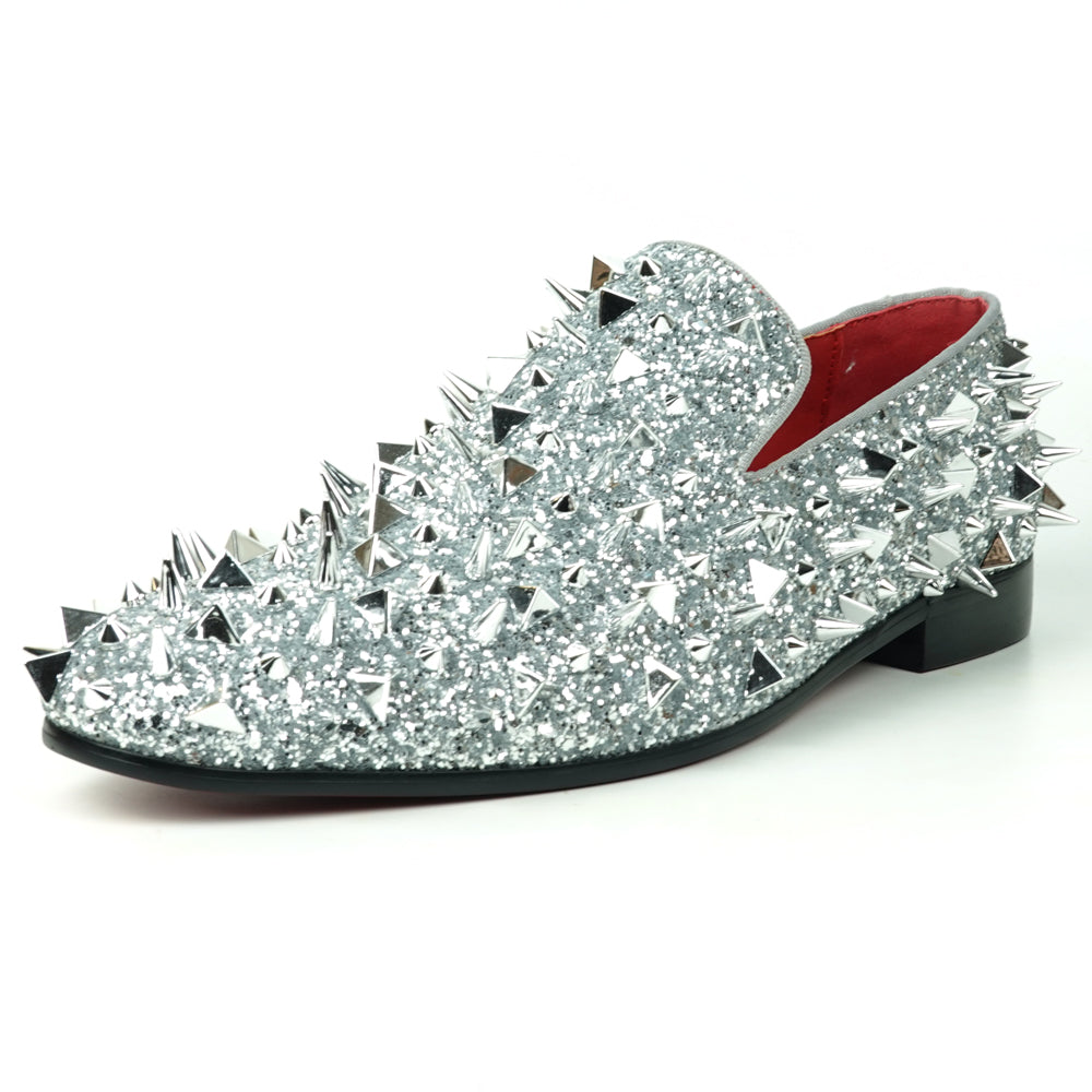FI-7517 Silver Glitter Silver Spikes Slip on Loafer Fiesso by Aurelio Garcia