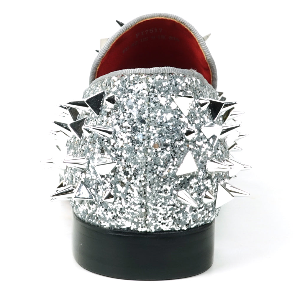 FI-7517 Silver Glitter Silver Spikes Slip on Loafer Fiesso by Aurelio Garcia